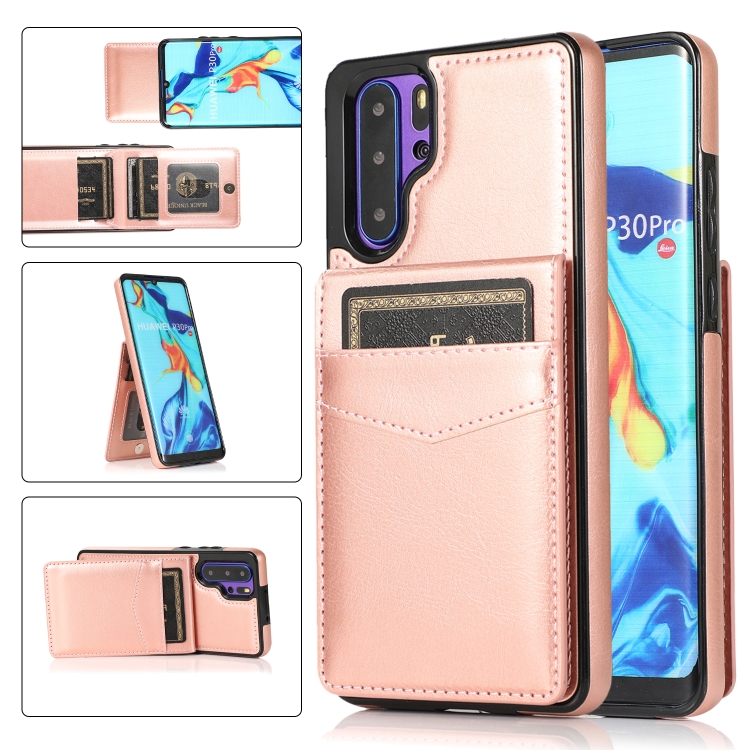

For Huawei P30 Pro Solid Color PC + TPU Protective Case with Holder & Card Slots(Rose Gold)