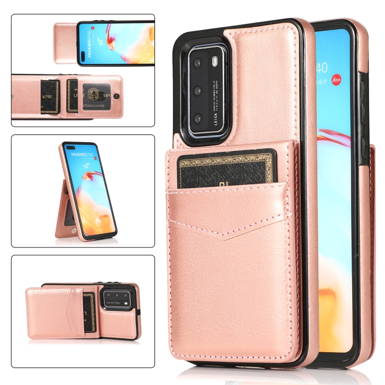 

For Huawei P40 Solid Color PC + TPU Protective Case with Holder & Card Slots(Rose Gold)