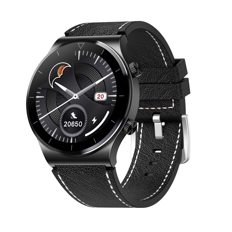 

M99 1.28 inch Round Screen IP67 Waterproof Smart Watch, Support Bluetooth Call / Sleep Monitoring / Heart Rate Monitoring, Style:Leather Strap(Black)