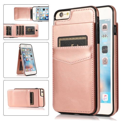 

Solid Color PC + TPU Protective Case with Holder & Card Slots For iPhone 6(Rose Gold)