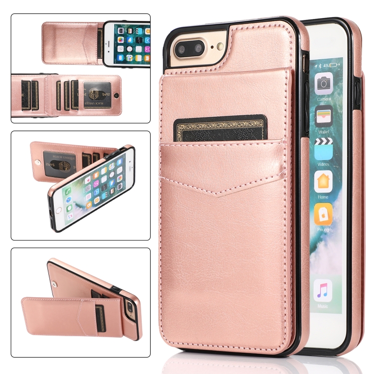 

Solid Color PC + TPU Protective Case with Holder & Card Slots For iPhone 8 Plus / 7 Plus(Rose Gold)