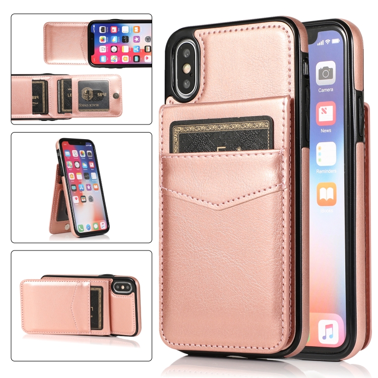 

Solid Color PC + TPU Protective Case with Holder & Card Slots For iPhone XS / X(Rose Gold)