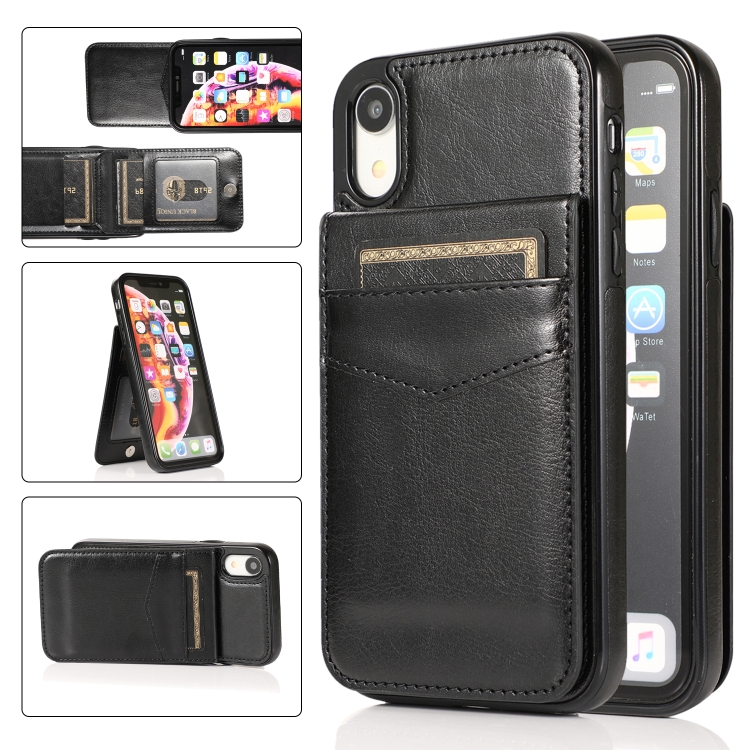 

Solid Color PC + TPU Protective Case with Holder & Card Slots For iPhone XR(Black)