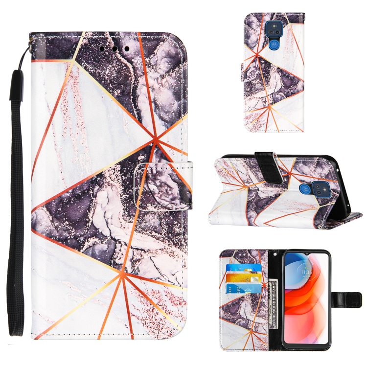 

For Motorola Moto G Play (2021) Marble Stitching Horizontal Flip PU Leather Case with Holder & Card Slots & Wallet & Lanyard(Black White)