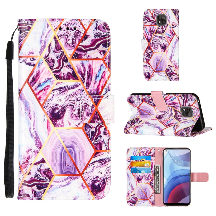 

For Motorola Moto G Power (2021) Marble Stitching Horizontal Flip PU Leather Case with Holder & Card Slots & Wallet & Lanyard(Purple)