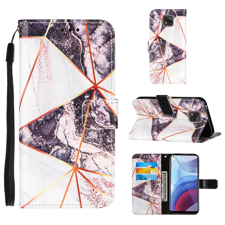 

For Motorola Moto G Power (2021) Marble Stitching Horizontal Flip PU Leather Case with Holder & Card Slots & Wallet & Lanyard(Black White)