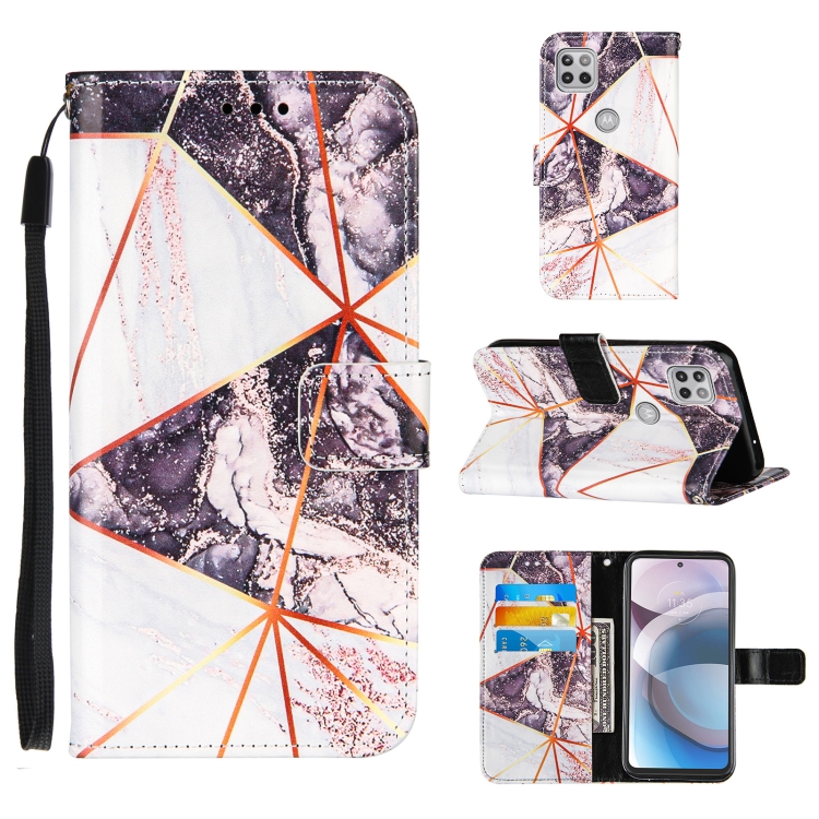 

For Motorola Moto One 5G Ace Marble Stitching Horizontal Flip PU Leather Case with Holder & Card Slots & Wallet & Lanyard(Black White)