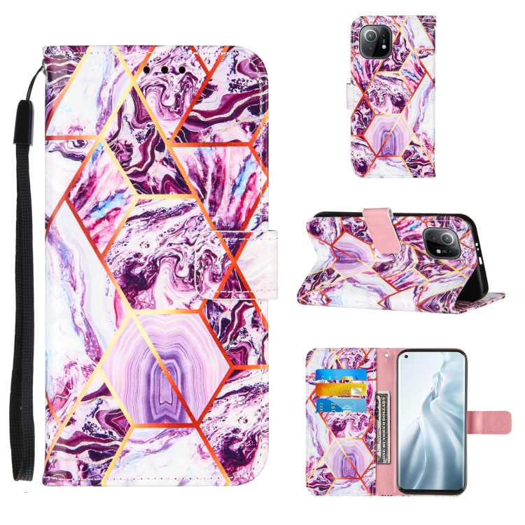 

For Xiaomi Mi 11 5G Marble Stitching Horizontal Flip PU Leather Case with Holder & Card Slots & Wallet & Lanyard(Purple)