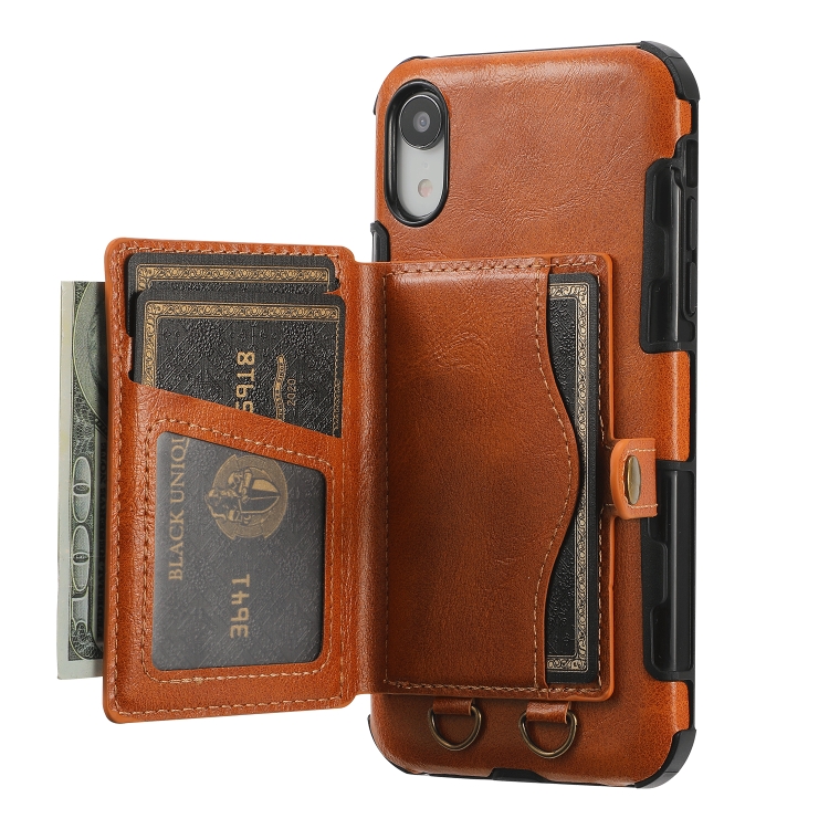 

Crazy Horse Texture PU + TPU Shockproof Back Cover Case with Card Slots & Holder & Wallet & Crossbody Strap For iPhone X / XS(Brown)