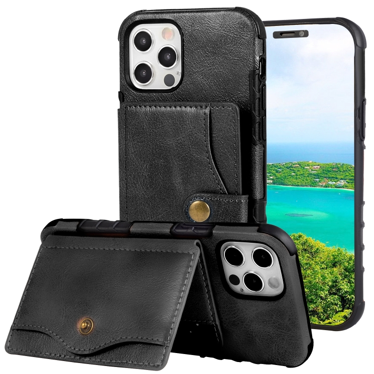 

Crazy Horse Texture PU + TPU Shockproof Back Cover Case with Card Slots & Holder & Wallet & Crossbody Strap For iPhone 12 Pro Max(Black)