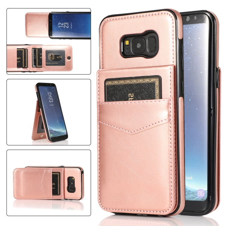 

For Samsung Galaxy S8 Plus Solid Color PC + TPU Protective Case with Holder & Card Slots(Rose Gold)