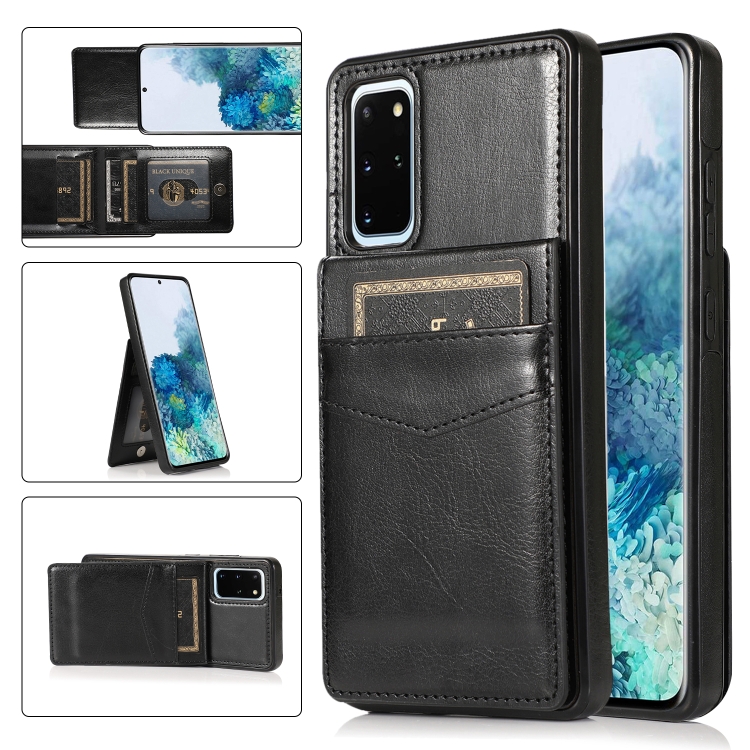 

For Samsung Galaxy S20 Plus Solid Color PC + TPU Protective Case with Holder & Card Slots(Black)