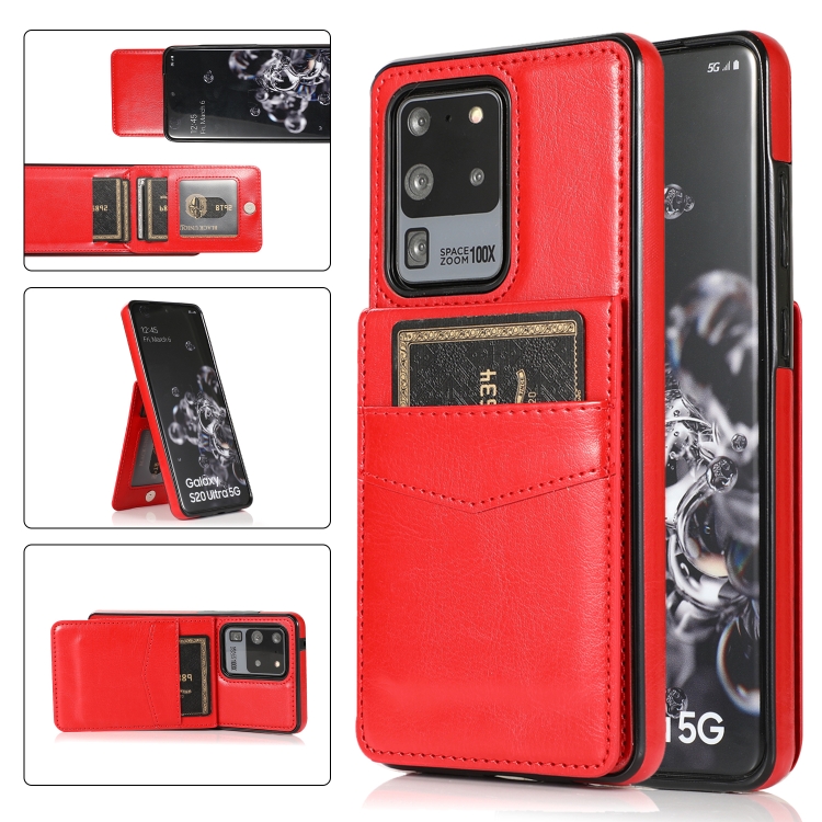 

For Samsung Galaxy S20 Ultra Solid Color PC + TPU Protective Case with Holder & Card Slots(Red)