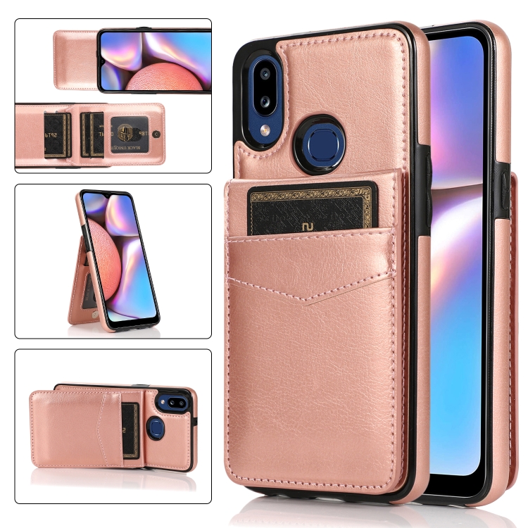 

For Samsung Galaxy A10s Solid Color PC + TPU Protective Case with Holder & Card Slots(Rose Gold)