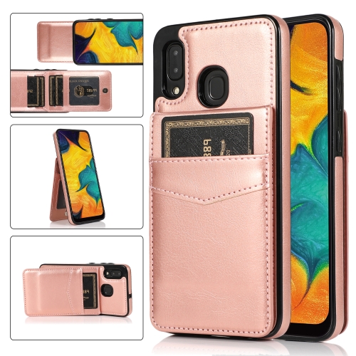 

For Samsung Galaxy A20 / A30 Solid Color PC + TPU Protective Case with Holder & Card Slots(Rose Gold)