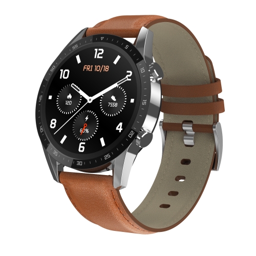 

T30 1.28 inch Touch Screen Life Waterproof Smart Watch, Support Bluetooth Call / Sleep Monitoring / Heart Rate Monitoring, Style: Leather Strap(Brown)