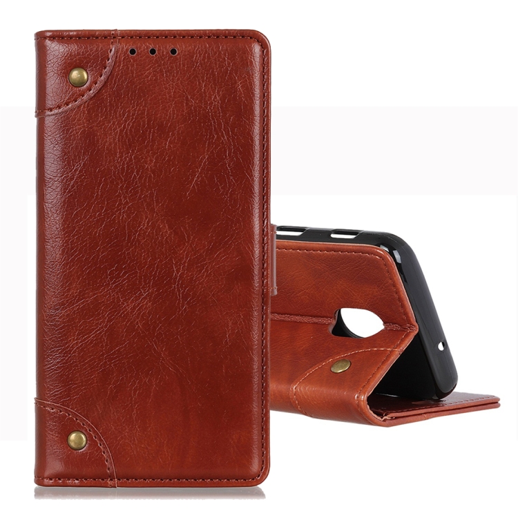 

For LG K30 2019 Copper Buckle Nappa Texture Horizontal Flip Leather Case with Holder & Card Slots & Wallet(Brown)