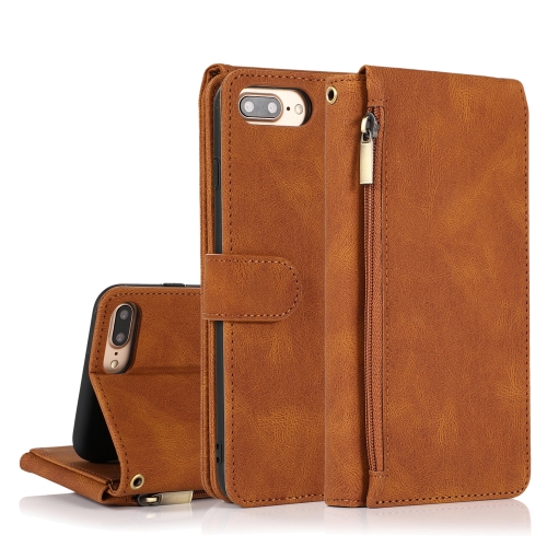 

Skin-feel Crazy Horse Texture Zipper Wallet Bag Horizontal Flip Leather Case with Holder & Card Slots & Wallet & Lanyard For iPhone 8 Plus / 7 Plus(Brown)