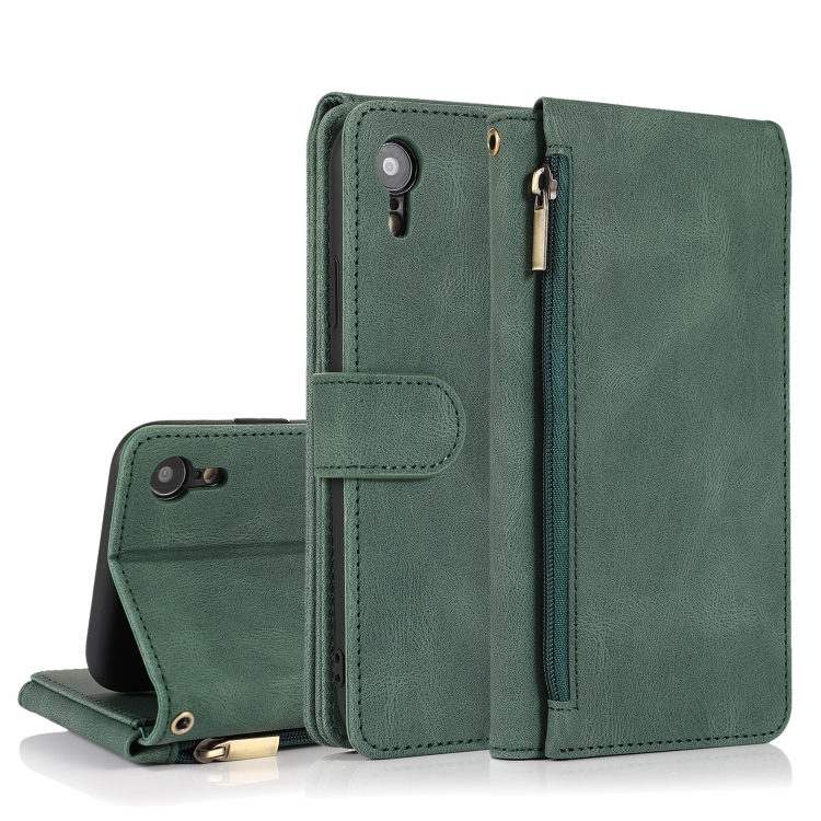 

Skin-feel Crazy Horse Texture Zipper Wallet Bag Horizontal Flip Leather Case with Holder & Card Slots & Wallet & Lanyard For iPhone XR(Dark Green)
