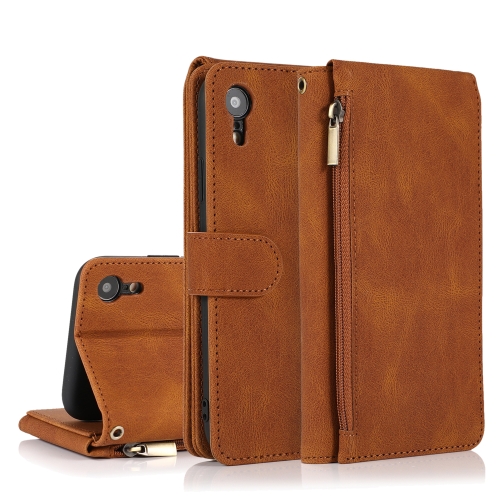 

Skin-feel Crazy Horse Texture Zipper Wallet Bag Horizontal Flip Leather Case with Holder & Card Slots & Wallet & Lanyard For iPhone XR(Brown)