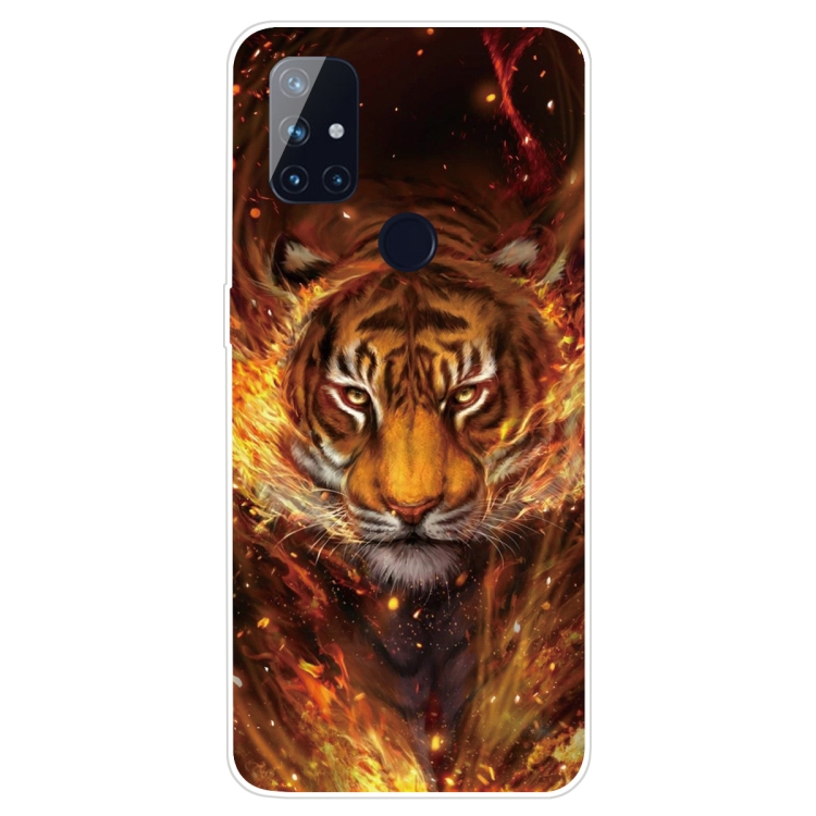 

For OnePlus Nord N100 Shockproof Painted Transparent TPU Protective Case(Flame Tiger)