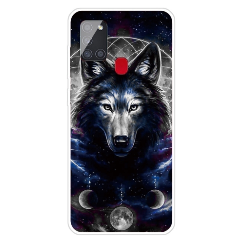 

For Samsung Galaxy A21s Shockproof Painted Transparent TPU Protective Case(Magic Wolf)