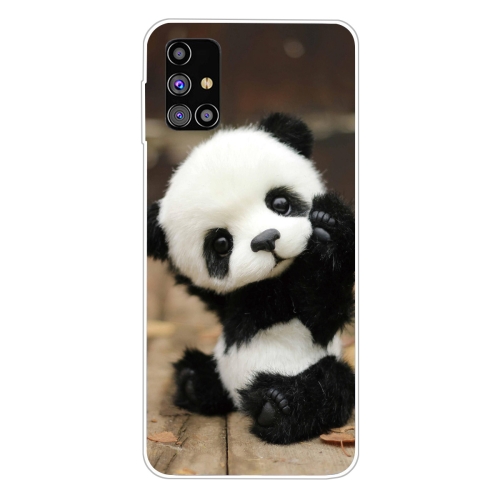 

For Samsung Galaxy M31s Shockproof Painted Transparent TPU Protective Case(Say Hello Panda)