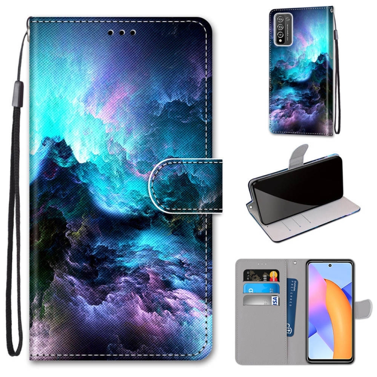 

For Honor 10X Lite Coloured Drawing Cross Texture Horizontal Flip PU Leather Case with Holder & Card Slots & Wallet & Lanyard(Colorful Clouds)