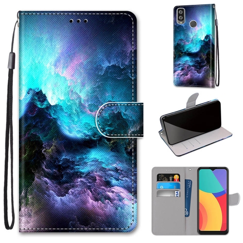 

For Alcatel 1L (2021) Coloured Drawing Cross Texture Horizontal Flip PU Leather Case with Holder & Card Slots & Wallet & Lanyard(Colorful Clouds)