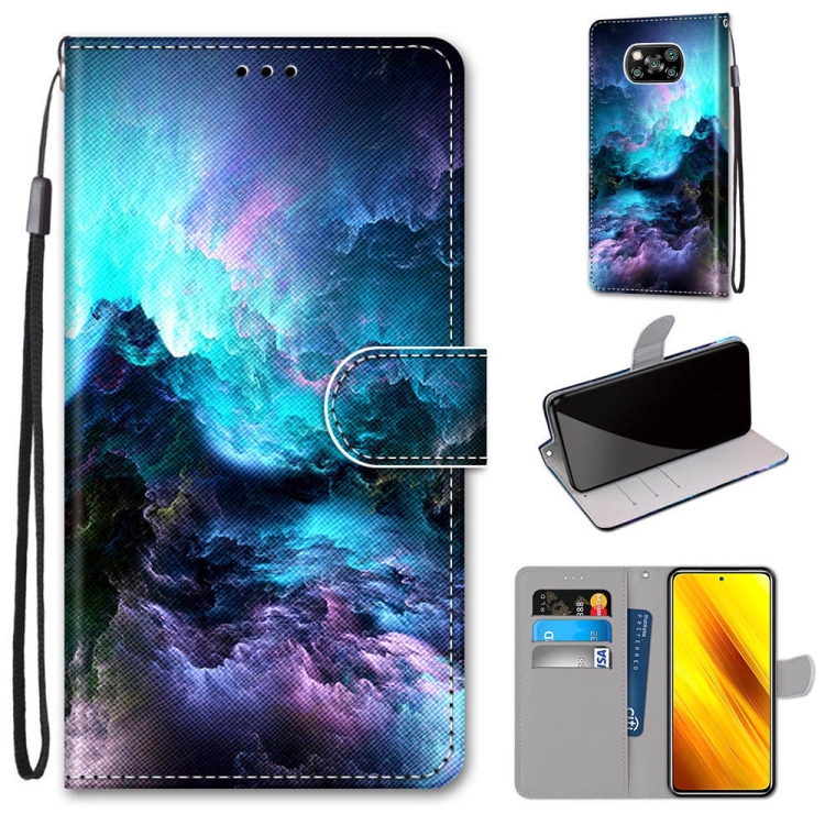 

For Xiaomi Poco X3 NFC Coloured Drawing Cross Texture Horizontal Flip PU Leather Case with Holder & Card Slots & Wallet & Lanyard(Colorful Clouds)