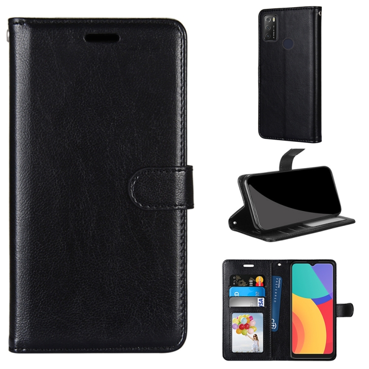

For Alcatel 1S (2021) Pure Color Horizontal Flip PU Leather Case with Holder & Card Slots & Wallet & Photo Frame(Black)