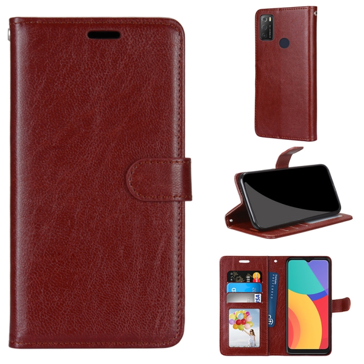 

For Alcatel 1S (2021) Pure Color Horizontal Flip PU Leather Case with Holder & Card Slots & Wallet & Photo Frame(Brown)