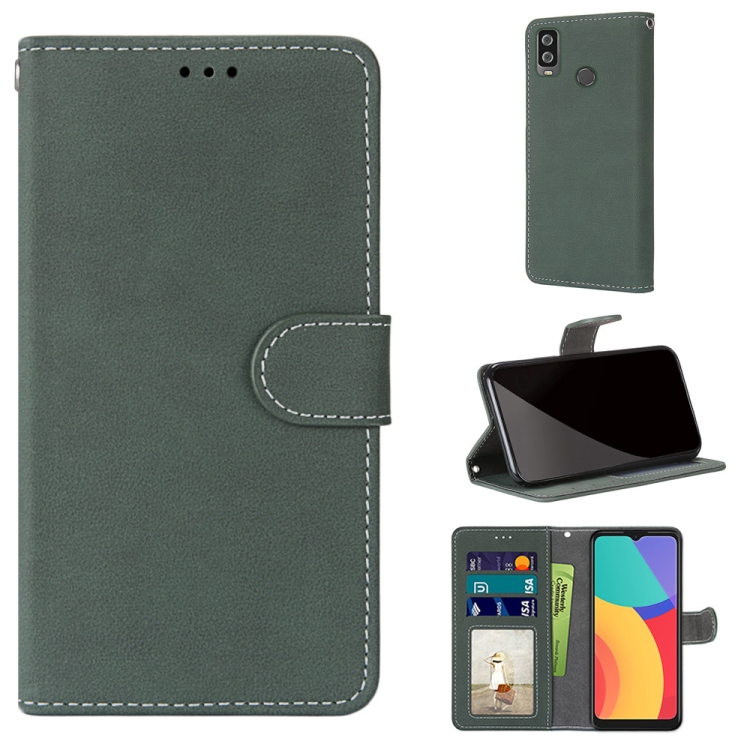 

For Alcatel 1L (2021) Retro Frosted Horizontal Flip PU Leather Case with Holder & Card Slots & Wallet & Photo Frame(Green)
