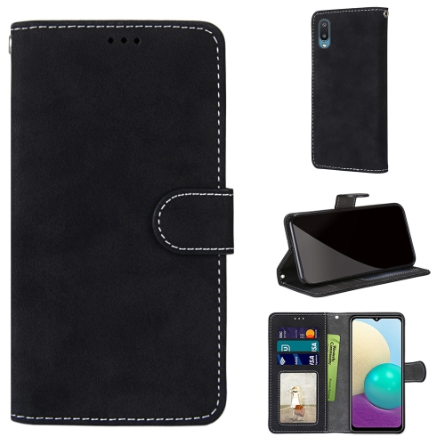 

For Samsung Galaxy A02 / M02 Retro Frosted Horizontal Flip PU Leather Case with Holder & Card Slots & Wallet & Photo Frame(Black)
