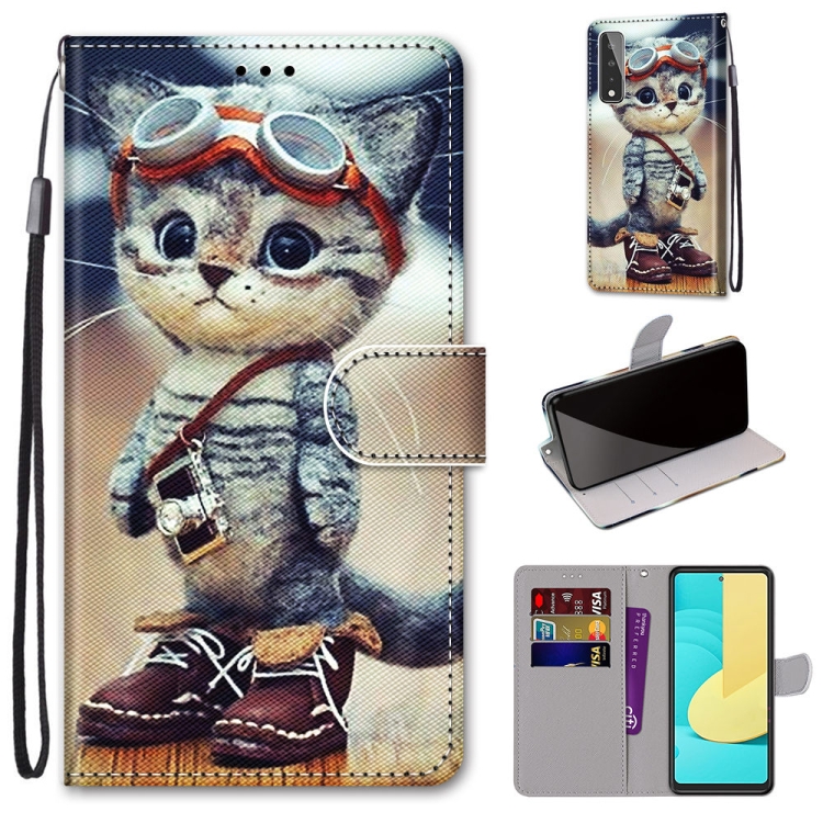 

For LG Stylo 7 5G Coloured Drawing Cross Texture Horizontal Flip PU Leather Case with Holder & Card Slots & Wallet & Lanyard(Leather Shoes Cat)