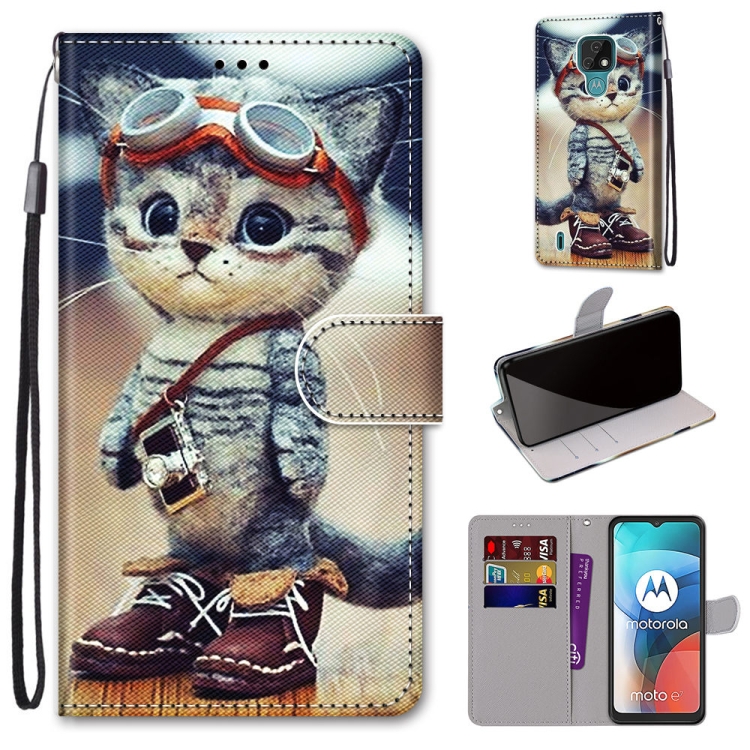 

For Motorola Moto E7 Coloured Drawing Cross Texture Horizontal Flip PU Leather Case with Holder & Card Slots & Wallet & Lanyard(Leather Shoes Cat)