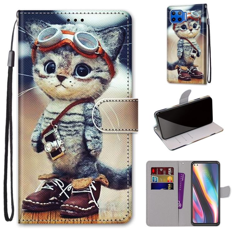 

For Motorola Moto G 5G Plus Coloured Drawing Cross Texture Horizontal Flip PU Leather Case with Holder & Card Slots & Wallet & Lanyard(Leather Shoes Cat)