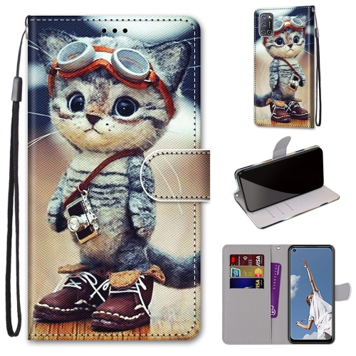 

For OPPO A52 / A92 / A72 Coloured Drawing Cross Texture Horizontal Flip PU Leather Case with Holder & Card Slots & Wallet & Lanyard(Leather Shoes Cat)