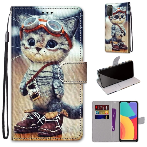 

For Alcatel 1S (2021) Coloured Drawing Cross Texture Horizontal Flip PU Leather Case with Holder & Card Slots & Wallet & Lanyard(Leather Shoes Cat)