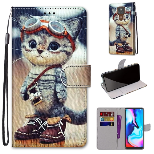

For Motorola Moto E7 Plus / G9 Play / G9 Coloured Drawing Cross Texture Horizontal Flip PU Leather Case with Holder & Card Slots & Wallet & Lanyard(Leather Shoes Cat)