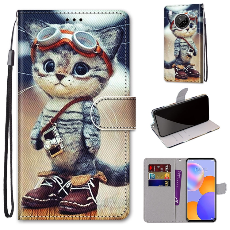 

For Huawei Y9a Coloured Drawing Cross Texture Horizontal Flip PU Leather Case with Holder & Card Slots & Wallet & Lanyard(Leather Shoes Cat)