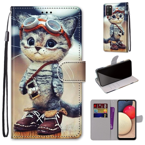 

For Samsung Galaxy A02s / M02s Coloured Drawing Cross Texture Horizontal Flip PU Leather Case with Holder & Card Slots & Wallet & Lanyard(Leather Shoes Cat)