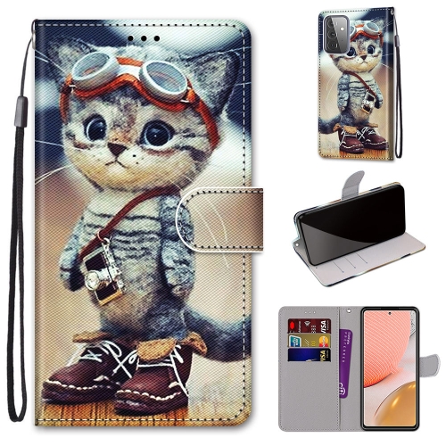 

For Samsung Galaxy A72 5G Coloured Drawing Cross Texture Horizontal Flip PU Leather Case with Holder & Card Slots & Wallet & Lanyard(Leather Shoes Cat)