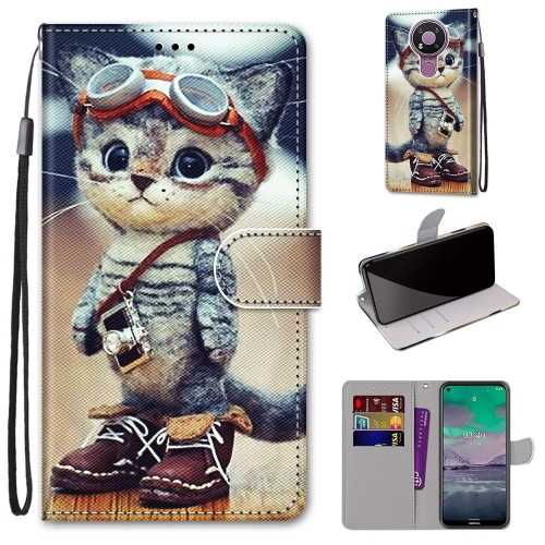 

For Nokia 3.4 Coloured Drawing Cross Texture Horizontal Flip PU Leather Case with Holder & Card Slots & Wallet & Lanyard(Leather Shoes Cat)