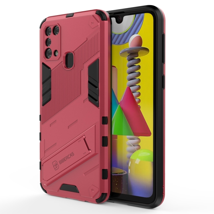 

For Samsung Galaxy M31 Punk Armor 2 in 1 PC + TPU Shockproof Case with Invisible Holder(Light Red)