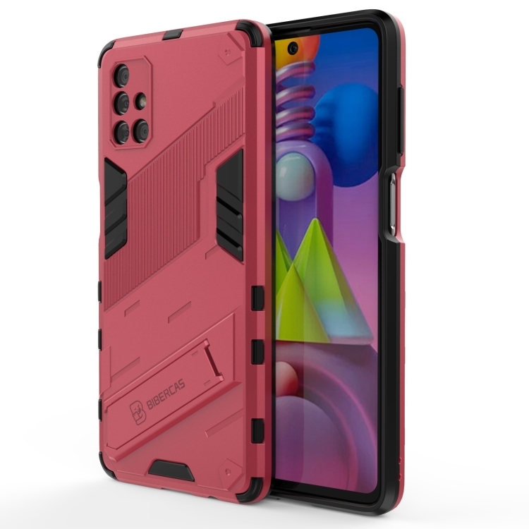 

For Samsung Galaxy M51 Punk Armor 2 in 1 PC + TPU Shockproof Case with Invisible Holder(Light Red)