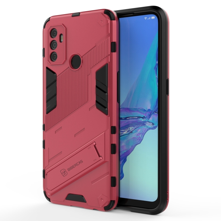 

For OPPO A53 4G Punk Armor 2 in 1 PC + TPU Shockproof Case with Invisible Holder(Light Red)