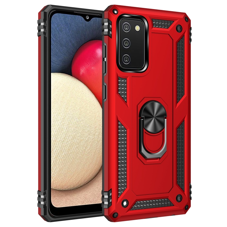

For Samsung Galaxy A02s (US Version) Shockproof TPU + PC Protective Case with 360 Degree Rotating Holder(Red)