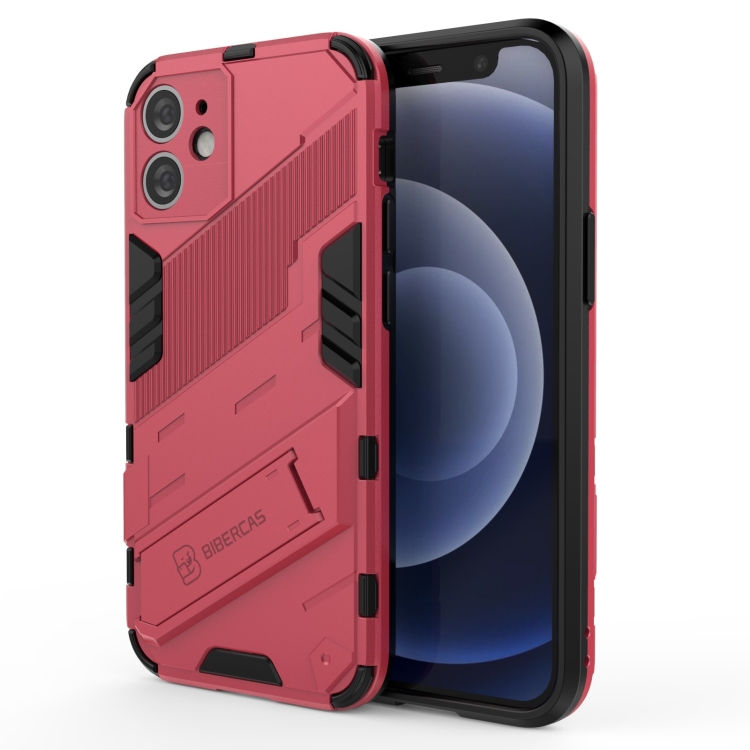 

Punk Armor 2 in 1 PC + TPU Shockproof Case with Invisible Holder For iPhone 12 mini(Light Red)