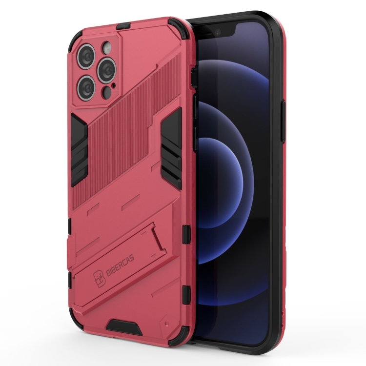 

Punk Armor 2 in 1 PC + TPU Shockproof Case with Invisible Holder For iPhone 12 Pro(Light Red)